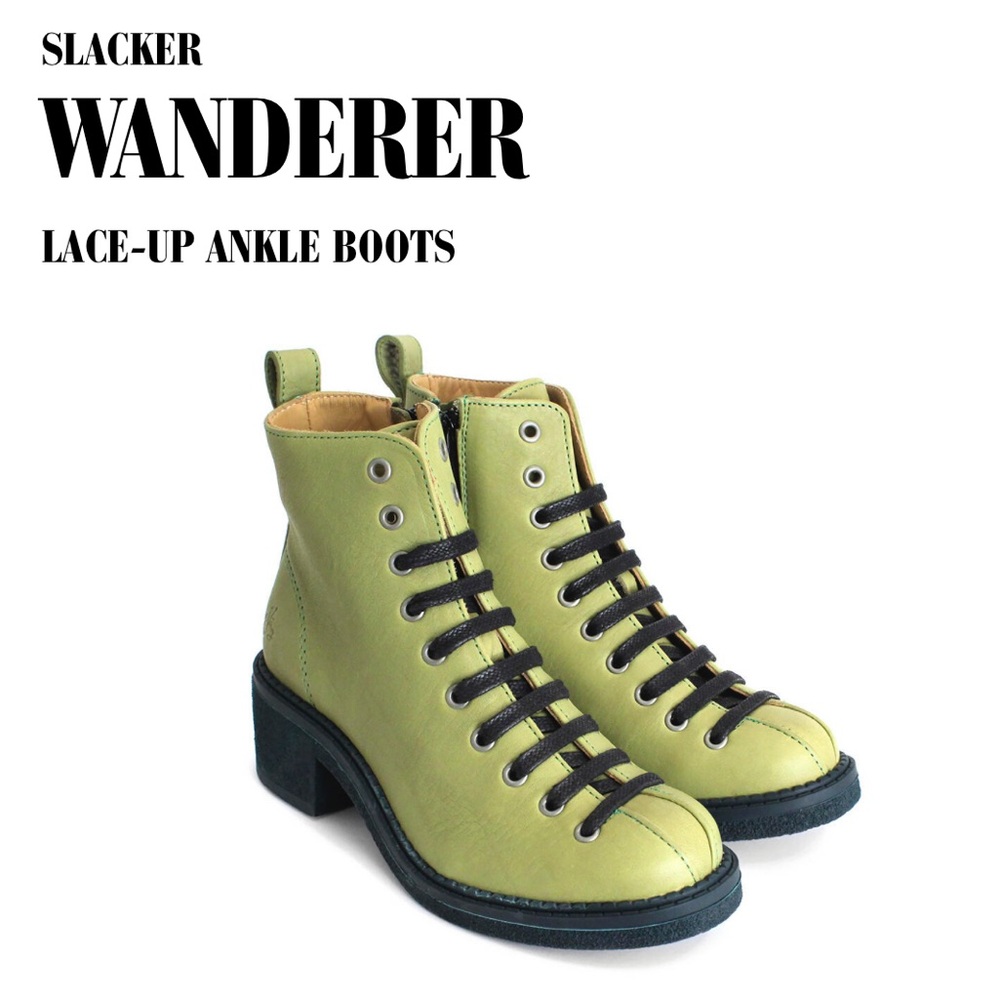 Wanderer Green Lace-Up Ankle Boots